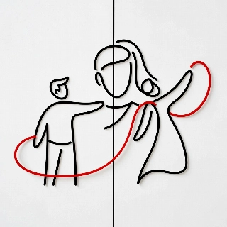 Romantic Red String of Fate Minimalist Line Art Couple