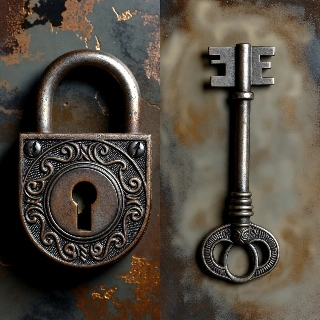 Vintage Lock and Key Couple Matching PFP Metallic Texture