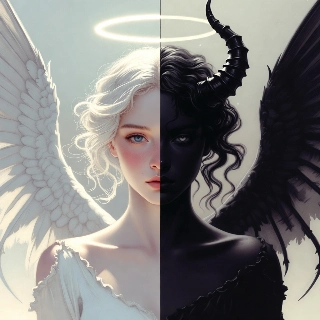 Angel Demon Contrast Split PFP Wings Horns Art