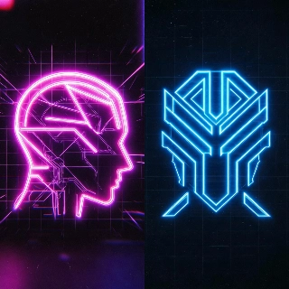 Cyberpunk Neon Pink Head and Electric Blue Emblem PFPs