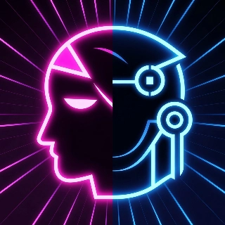Cyberpunk Split Neon Pink Blue Head Profile