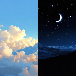 Day Night Scenery Split Horizon Aesthetic Trio PFP
