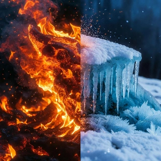 Fiery Skull Clashing Icy Frost Dramatic Split Art