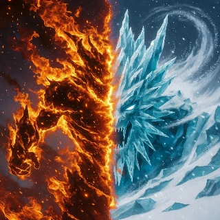 Fire and Ice Clashing Elemental Beasts Digital Art