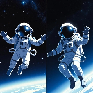 Floating Space Astronauts Trio in Zero Gravity Style