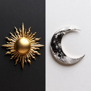 Golden Sun Silver Moon Celestial Duo Minimalist Art