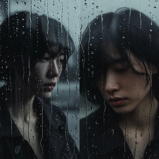 ภาพโปรไฟล์สามภาพ: สายตาที่มองออกไปนอกหน้าต่างท่ามกลางสายฝนอันแสนเศร้า