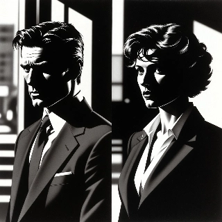 Noir Mafia Couple Elegant Suits Silhouettes