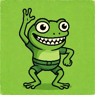Dancing Frog Retro Green Cartoon Style