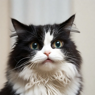 Fierce Black and White Cat Intense Eyes Portrait