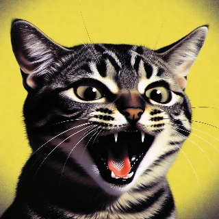 Fierce Roaring Tabby Cat Intense Eyes Digital Art