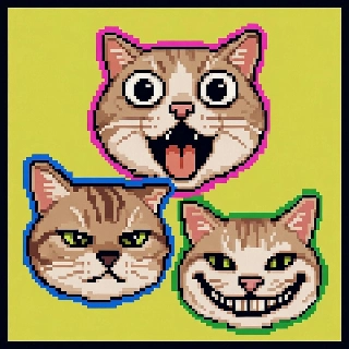 Pixel Art Meme Cat Trio Low Res Humor