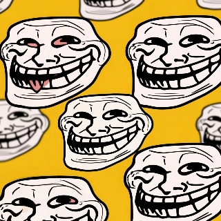 Derpy animal silly troll face with tongue out, mischievous grin and crossed eyes in playful meme style