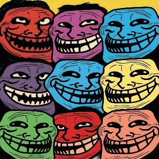 Vibrant Multicolored Troll Faces Meme Art Style
