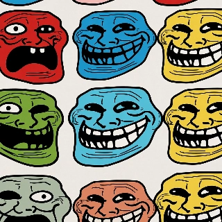 Shocked expression troll face in bright colors, capturing mischievous and surprised vibe for meme enthusiasts