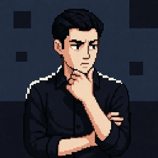 Deep Thinking Serious Man Hand on Chin Pixel Art