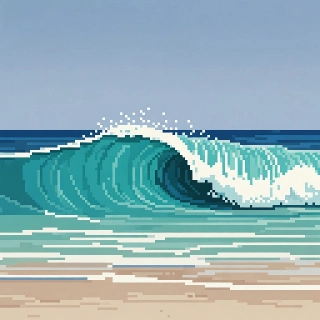Minimalist Pixel Art Ocean Wave Turquoise