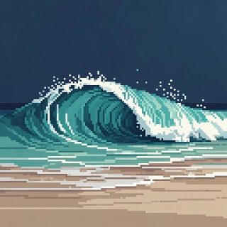 Minimalist Pixel Art Ocean Wave Turquoise Surge
