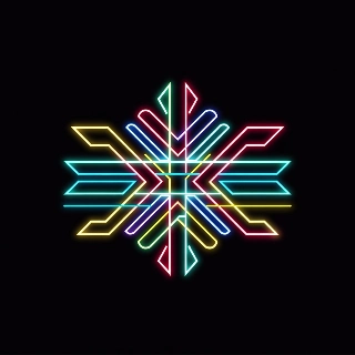 Neon line art glowing on black snowflake design with vibrant multicolored lines evoking futuristic cool vibe