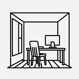 Minimalist Line Art Studio Workspace Room