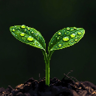 Minimalist Pixel Art Green Sprout with Dew
