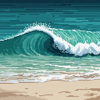 Minimalist Pixel Art Ocean Wave Line Drawing