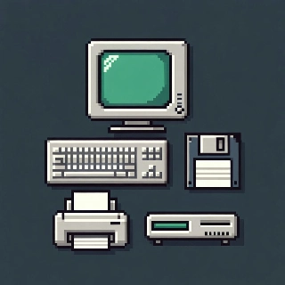 Retro Computer Icons Pixel Line Art