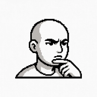Serious Bald Man Thinking Hand Chin Line Art