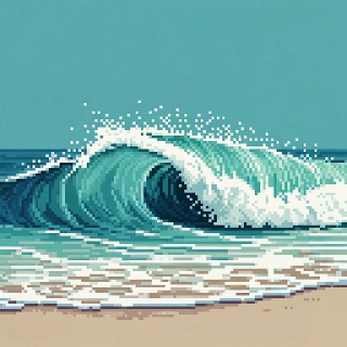 Turquoise Ocean Wave Minimalist Pixel Art
