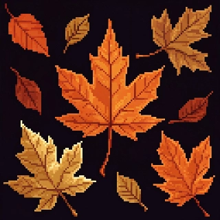 Minimalist Pixel Art Autumn Leaves Orange Gold