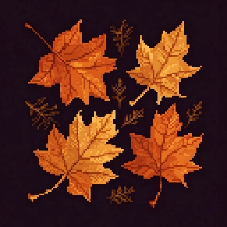 Minimalist Pixel Art Autumn Leaves Orange Gold