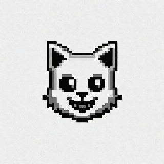 Monochrome Pixel Sketch Cat Profile Drawing