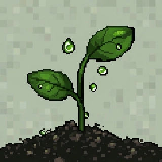 Pixel Art Green Sprout with Morning Dew
