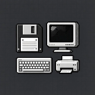 Retro Computer Icons Pixel Art Monochrome
