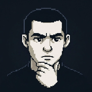 Serious Pixel Art Man Deep Thinking Hand on Chin