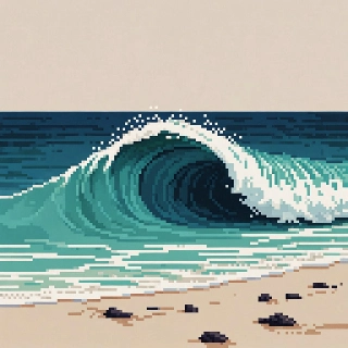 Turquoise Ocean Wave Pixel Art Minimalist Beach