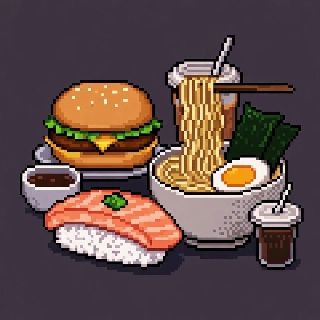 Cute Pixelated Sushi Ramen Burger 8-Bit Feast