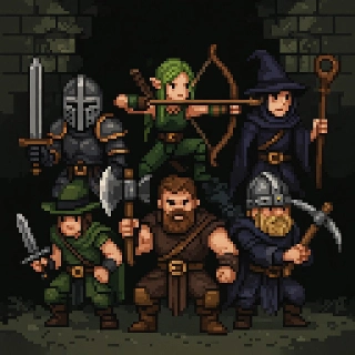 Dark Dungeon Crawler Heroes 8-Bit Pixel Art