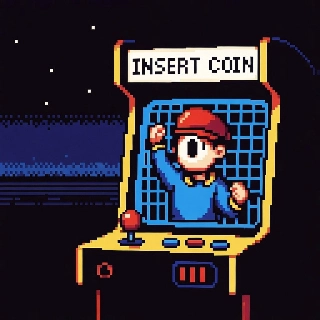 Excited 8-Bit Gamer in Retro Arcade Machine