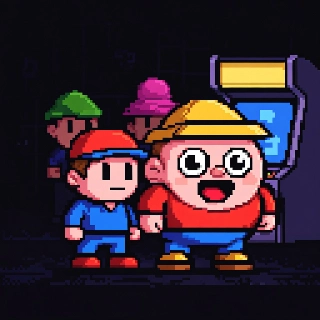 Joyful 8-Bit Worker with Arcade Glow
