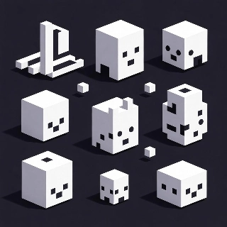 Low Poly 3D Retro PS1 Cube Characters