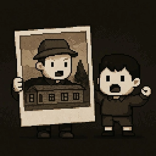 Nostalgic 8-Bit Boy Holding Vintage Photo