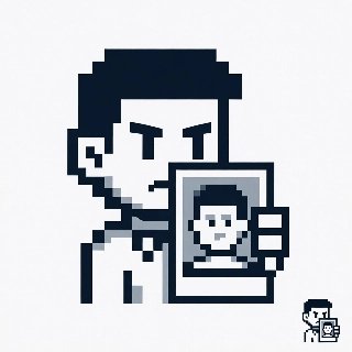 Nostalgic 8-Bit Character Holding Old Photo