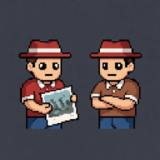 Nostalgic 8-Bit Character Holding Old Photo
