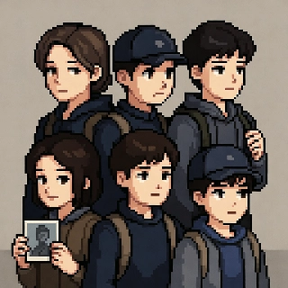 Nostalgic 8-Bit Kids Holding Old Photo