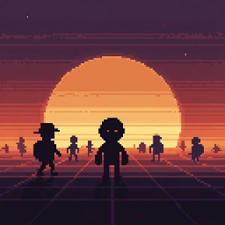 Synthwave Sunset Pixel Shadow Character 8-Bit PFP