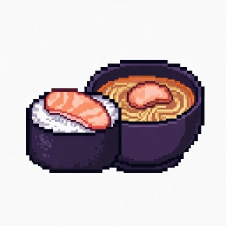 Cute Pixelated Sushi and Ramen Duo