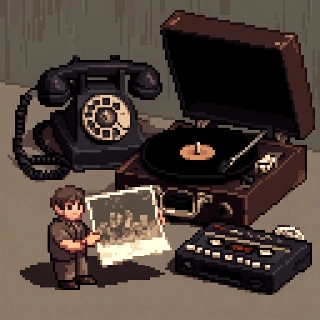 Nostalgic Boy Holding Old Photo Pixel Art