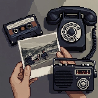 Nostalgic Hands Holding Old Photo Pixel Art