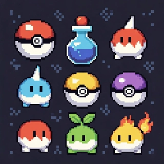Pocket Monster Style Pixel Creatures Grid